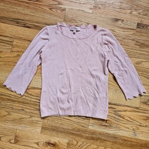 Philosophy Size M Pink Lightweight Sweater 3/4 Sleeve Business Casual Scalloped